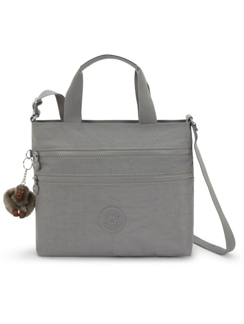 Kipling Miah Grey Crossbody Shoulder Bag With Monkey Charm